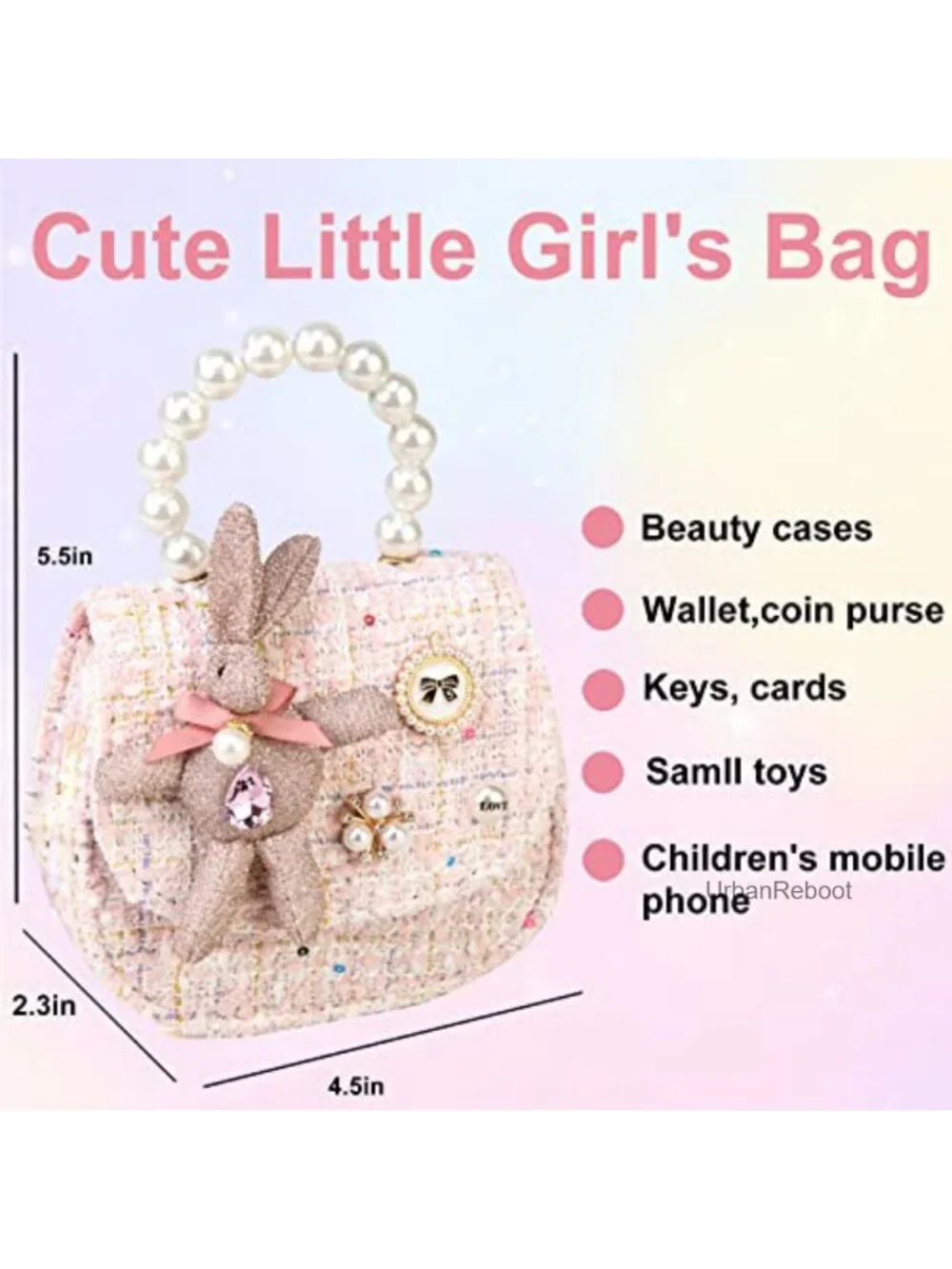 Girls Bunny Crown Crossbody Bag Pearl Handle Mini Purse